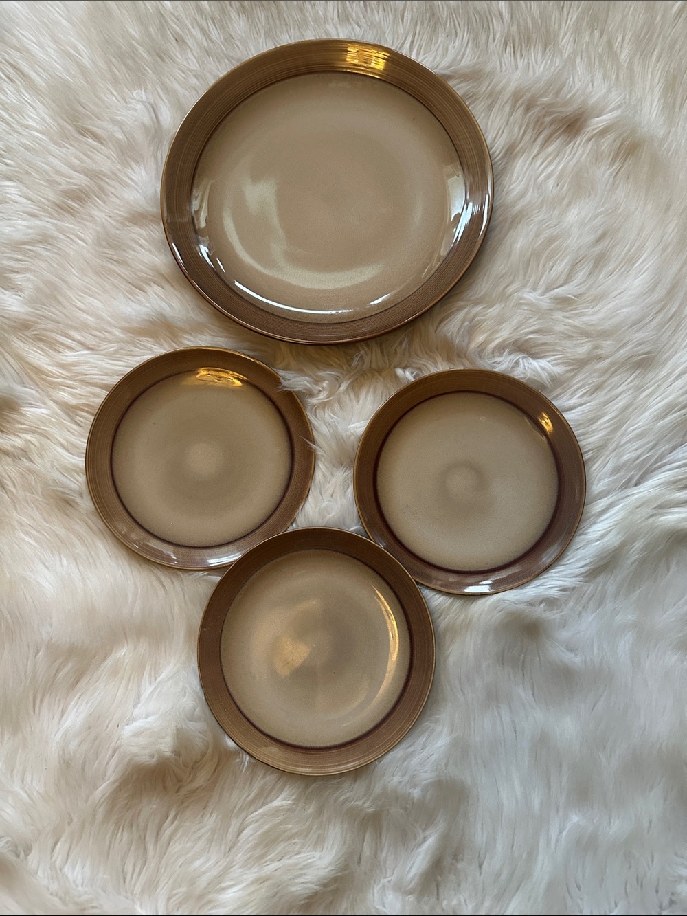 SANGO ROMA CARAMEL 4815 Brown Ceramic Platter and Salad Plate Set - Home Dining
